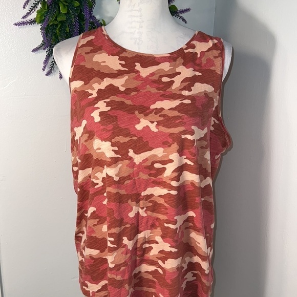 Old Navy, L, pink tan brown camo print tank top 100%Cotton Costal Cowgirl Y2K - Picture 2 of 6